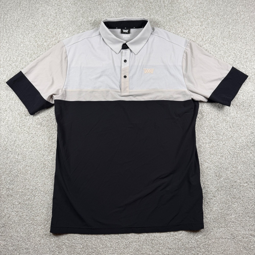 PXG Polo Shirt Mens M Gray Black Colorblock Grid Athletic MS24ATP1-15C
